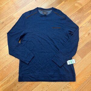 Tasso Elba Mens Refined Knit T-Shirt Blue Inky Night Long Sleeve Pocket L NWT